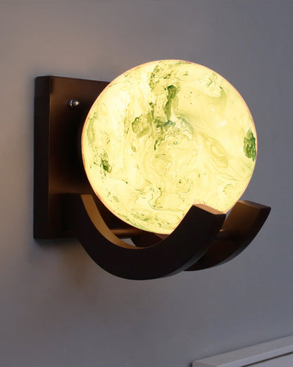 Nordic Wooden Wall Lamps, Zedo E27 Sconces with Marble Glass Shades