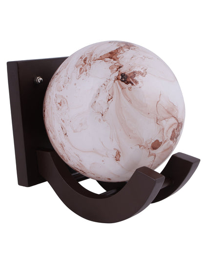 Nordic Wooden Wall Lamps, Zedo E27 Sconces with Marble Glass Shades