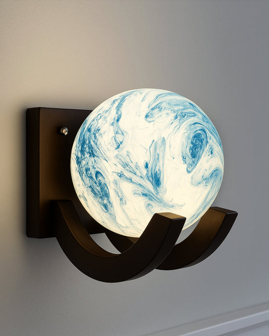 Nordic Wooden Wall Lamps, Zedo E27 Sconces with Marble Glass Shades