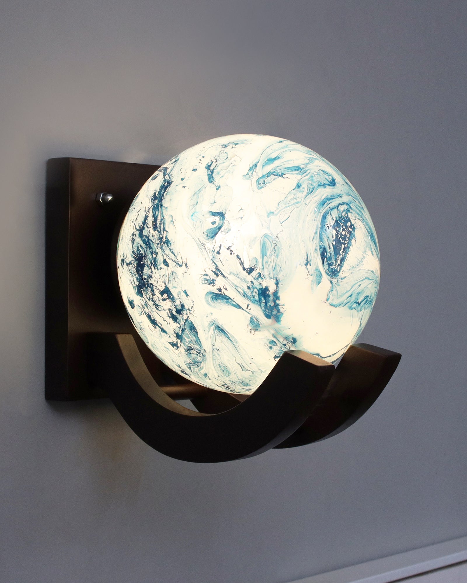 Nordic Wooden Wall Lamps, Zedo E27 Sconces with Marble Glass Shades