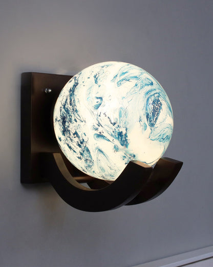 Nordic Wooden Wall Lamps, Zedo E27 Sconces with Marble Glass Shades