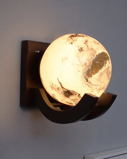 Nordic Wooden Wall Lamps, Zedo E27 Sconces with Marble Glass Shades