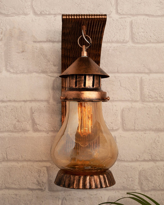 Rustic Wall Light Fixtures, Oil Rubbed Rust Finish Indoor Vintage Wall Sconce Industrial Lamp Fixture Glass Shade Farmhouse Metal Sconces for Bedroom Living Room Cafe