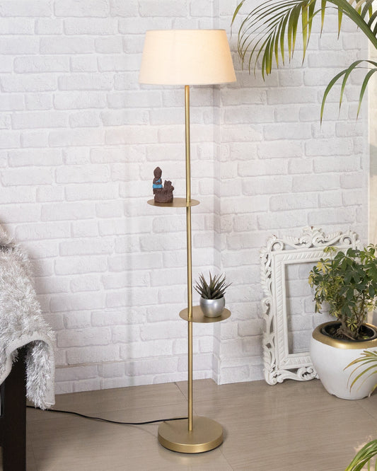 Contemporary Duo Shelf Metal Floor Lamp, Bedside Living room Office Home Decor Lamp, Golden