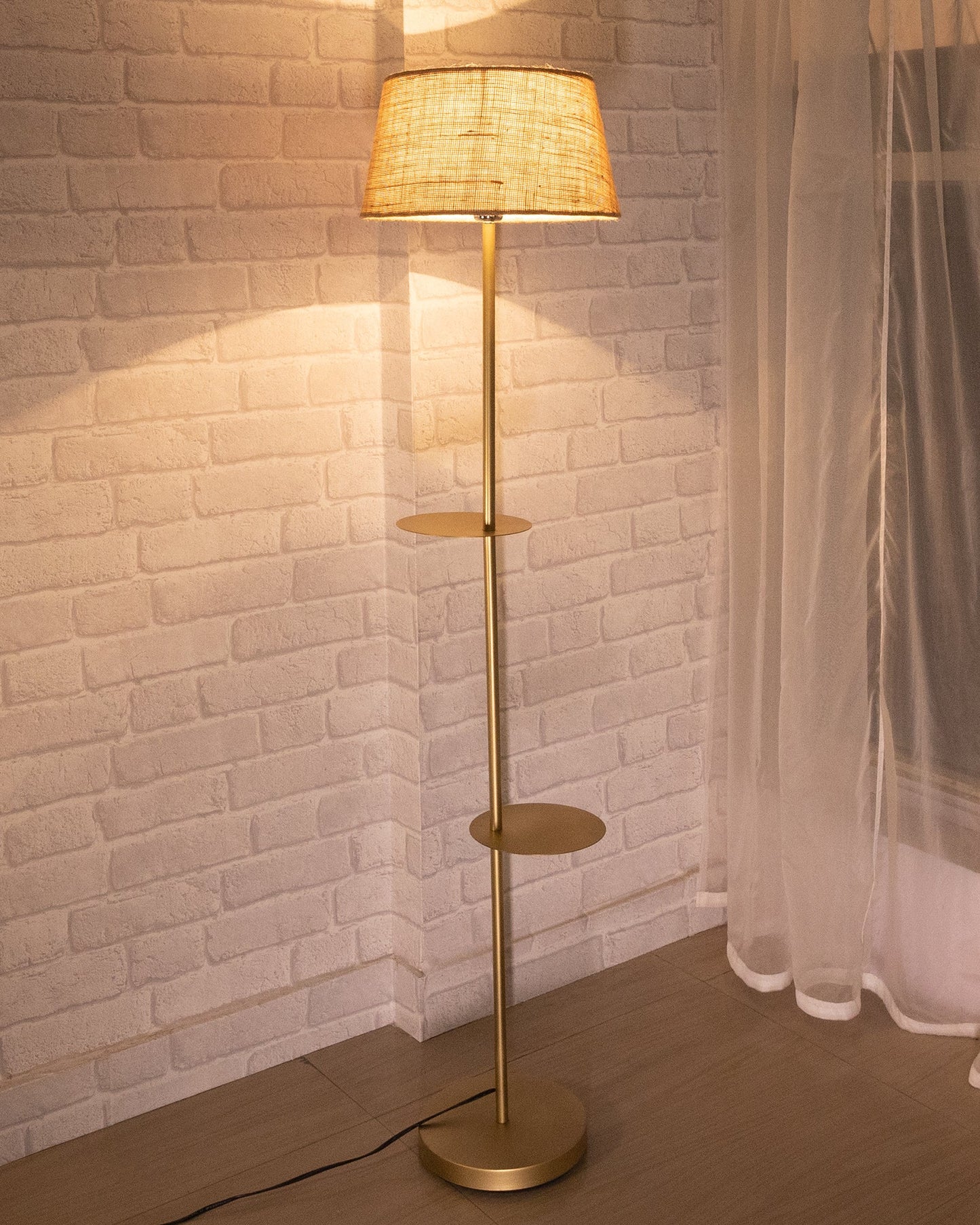 Contemporary Duo Shelf Metal Floor Lamp, Bedside Living room Office Home Decor Lamp, Golden