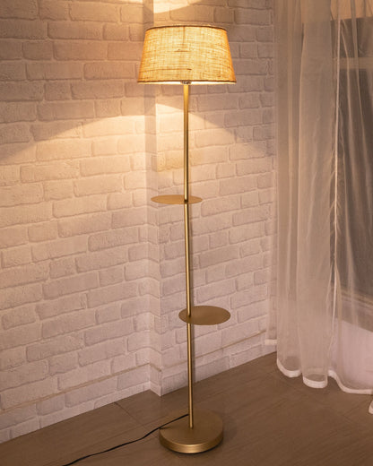 Contemporary Duo Shelf Metal Floor Lamp, Bedside Living room Office Home Decor Lamp, Golden