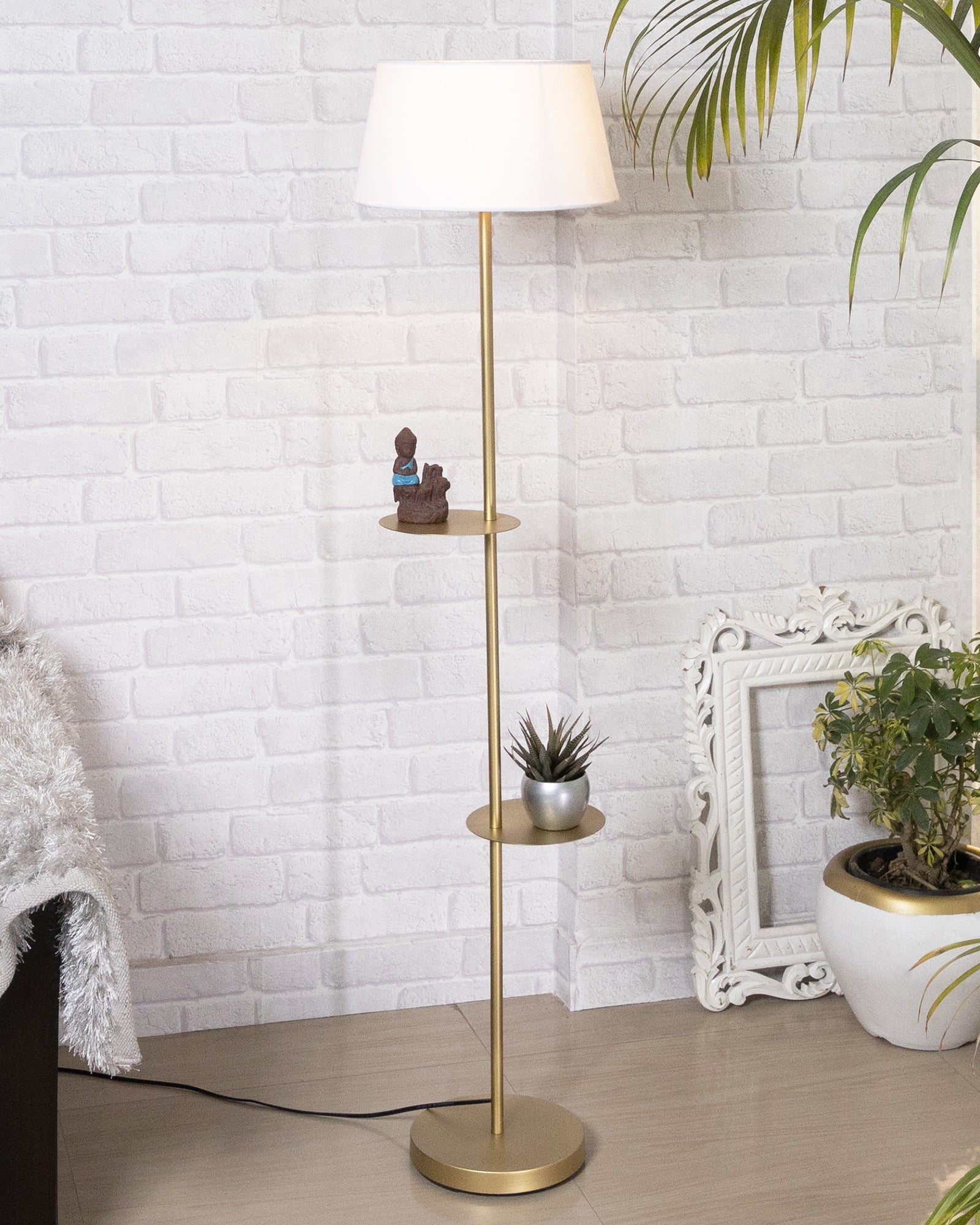 Contemporary Duo Shelf Metal Floor Lamp, Bedside Living room Office Home Decor Lamp, Golden
