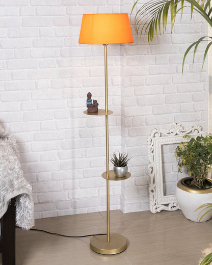 Contemporary Duo Shelf Metal Floor Lamp, Bedside Living room Office Home Decor Lamp, Golden
