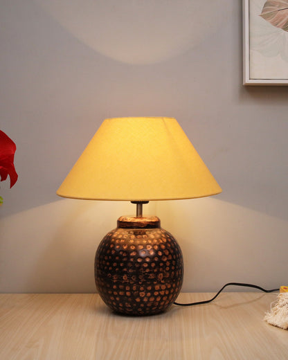 Ginger Jar,Antique Table Lamp Hammered Oil-Rubbed Bronze Metal Linen Shade for Living Room Family Bedroom