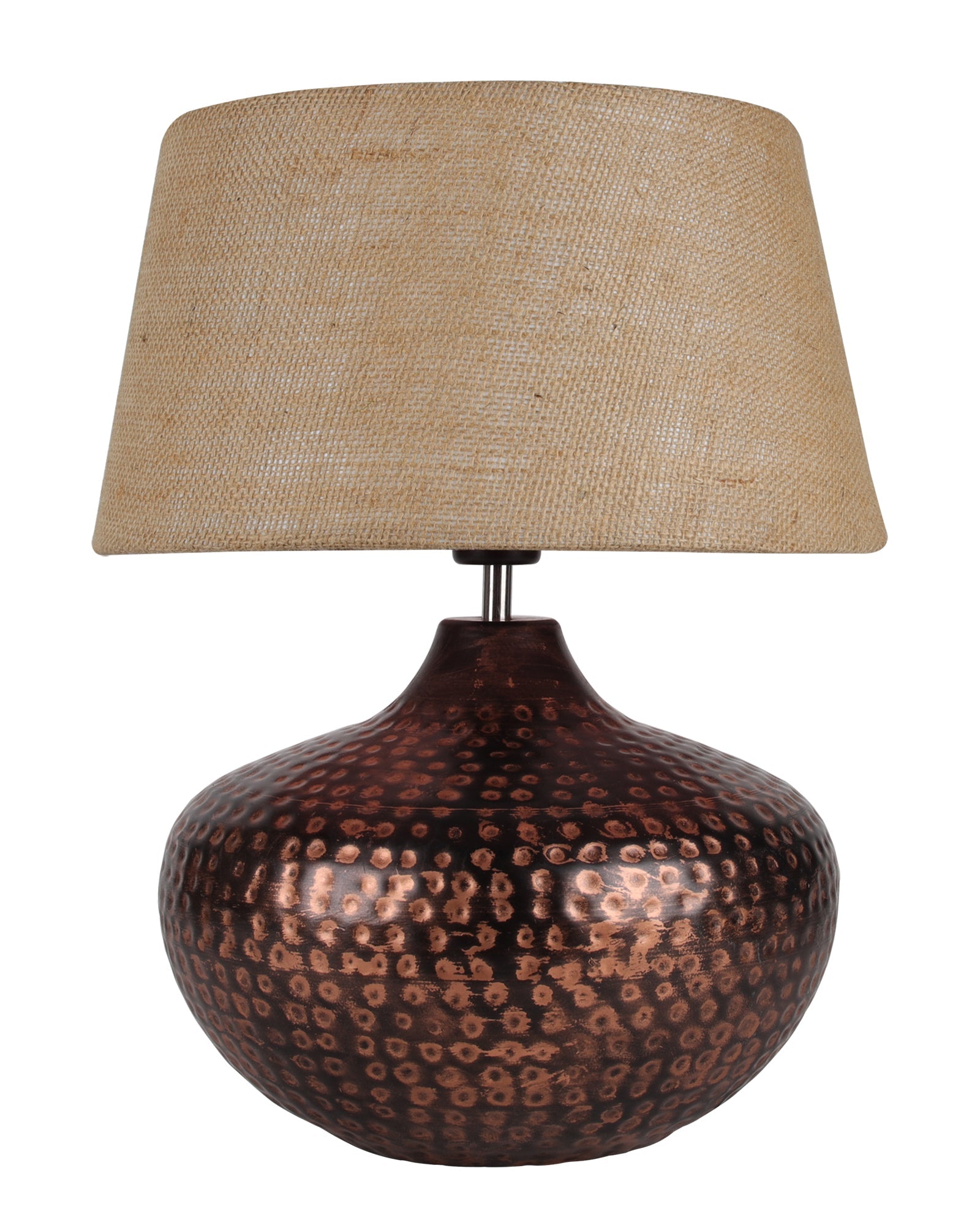 Gourd Metal Antique Hammered Oil-Rubbed Bronze Table Lamp Linen with Jute Shade