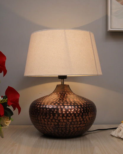 Gourd Metal Antique Hammered Oil-Rubbed Bronze Table Lamp Linen with Jute Shade