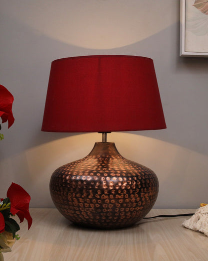 Gourd Metal Antique Hammered Oil-Rubbed Bronze Table Lamp Linen with Jute Shade
