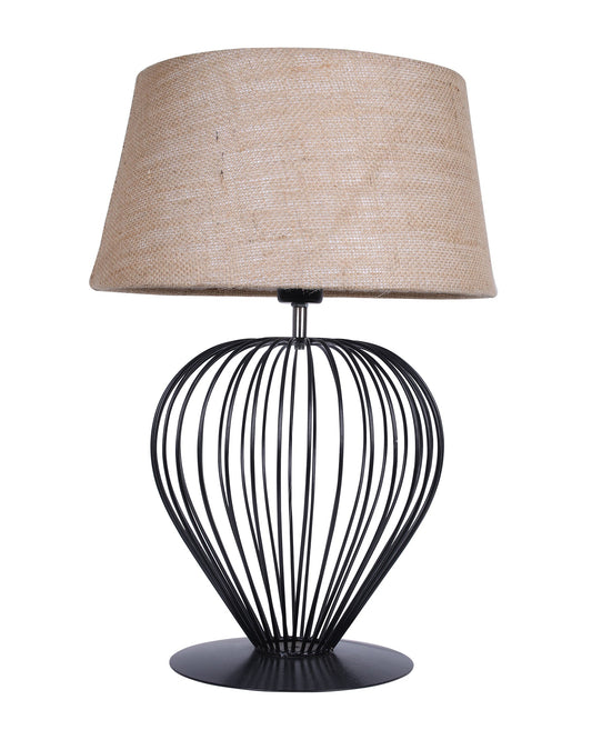 Black Modern Tulip Table Lamp - Minimalist Small Bedside Lamp with Hollowed Out Base Linen Fabric Shade, Vintage Nightstand Lamp for Bedroom Living Room Side Table Desk Kids Room