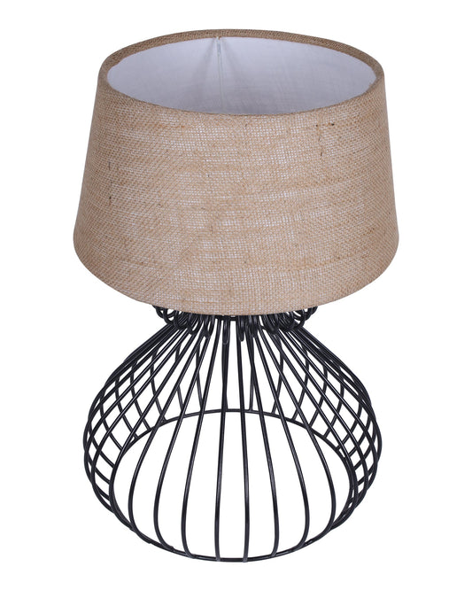 Black Modern Inverted Cone Table Lamp - Minimalist Small Bedside Lamp with Hollowed Out Base Linen Fabric Shade, Vintage Nightstand Lamp for Bedroom Living Room Side Table Desk Kids Room