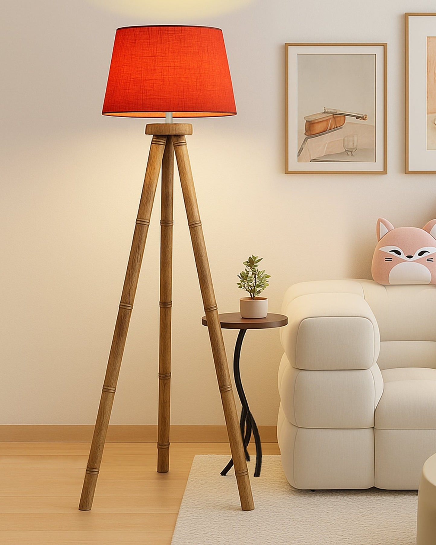 Wood Tripod Floor Lamp, Mid Century Standing Lamp, E27 Lamp Base, With shade Modern Design Floor Reading Lamp for Living Room Bedroom, Study Room and Office