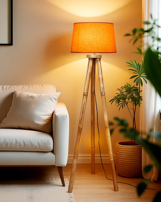 Wood Tripod Floor Lamp, Mid Century Standing Lamp, E27 Lamp Base, With shade Modern Design Floor Reading Lamp for Living Room Bedroom, Study Room and Office