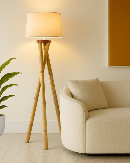 Cross-leg Wood Tripod Floor Lamp, Mid Century Standing Lamp, E27 Lamp Base, With Shade Modern Design Floor Reading Lamp for Living Room Bedroom, Study Room and Office