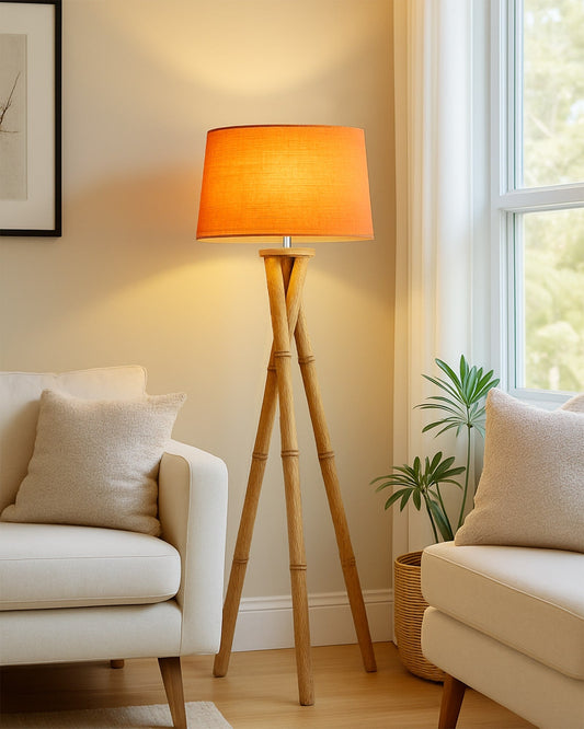 Cross-leg Wood Tripod Floor Lamp, Mid Century Standing Lamp, E27 Lamp Base, With Shade Modern Design Floor Reading Lamp for Living Room Bedroom, Study Room and Office