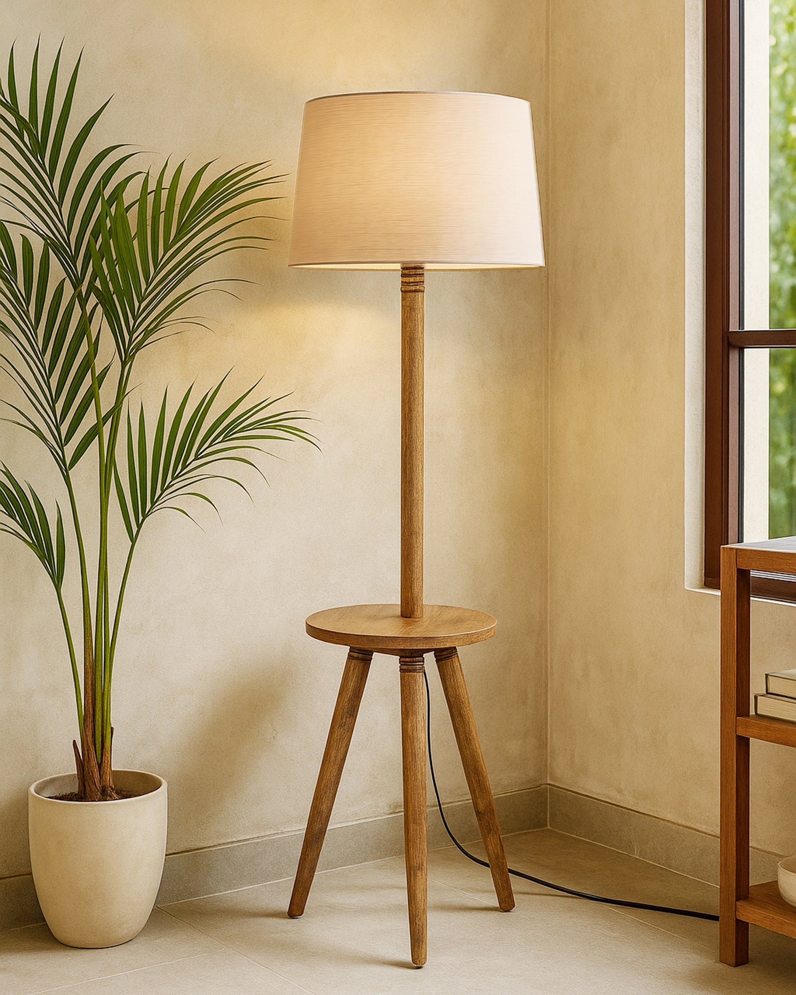 Table,Tripod Wooden Floor Lamp, Mid Century Standing Lamp, E27 Lamp Base, With Shade Modern Design Floor Reading Lamp for Living Room Bedroom, Study Room and Office