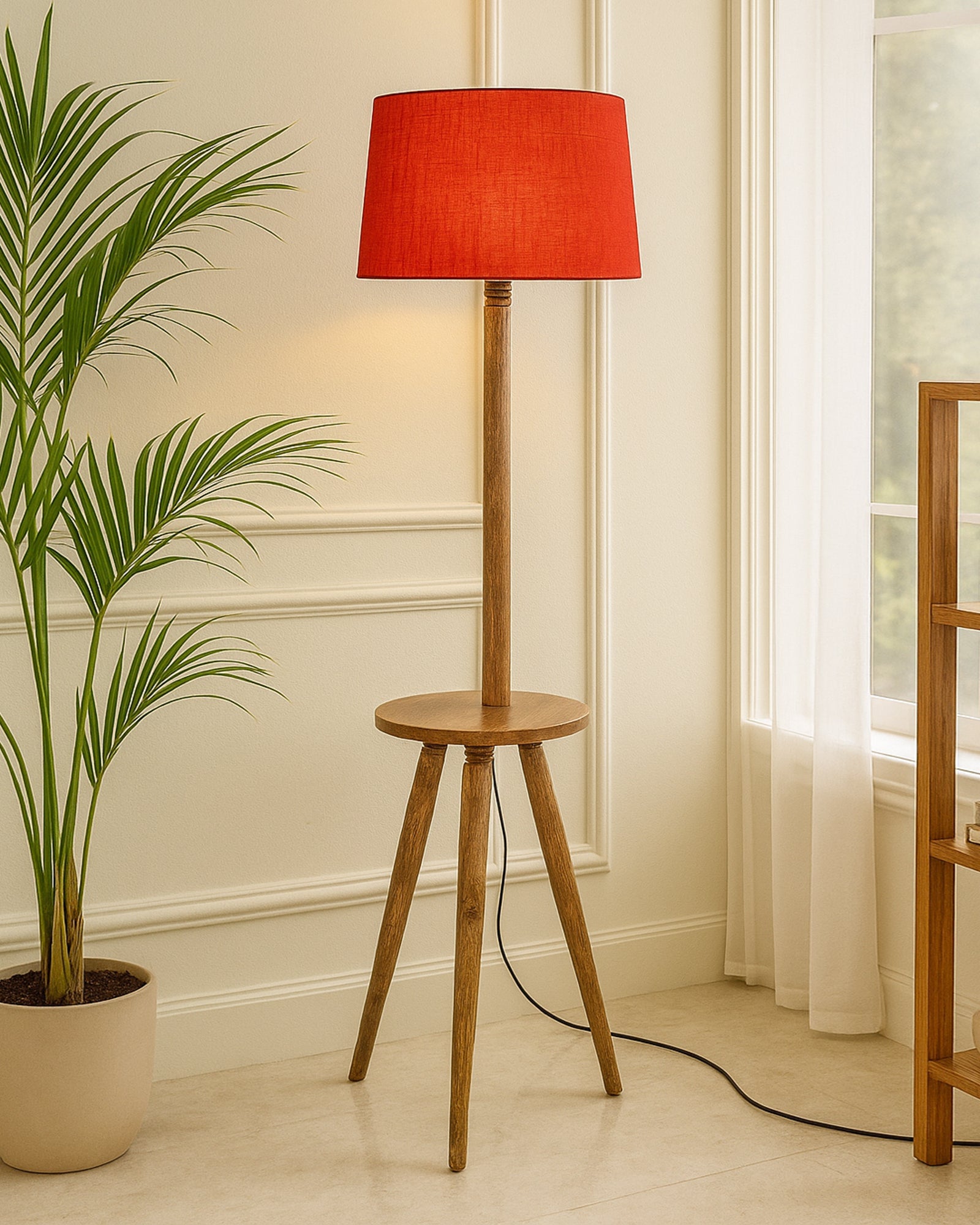 Table,Tripod Wooden Floor Lamp, Mid Century Standing Lamp, E27 Lamp Base, With Shade Modern Design Floor Reading Lamp for Living Room Bedroom, Study Room and Office