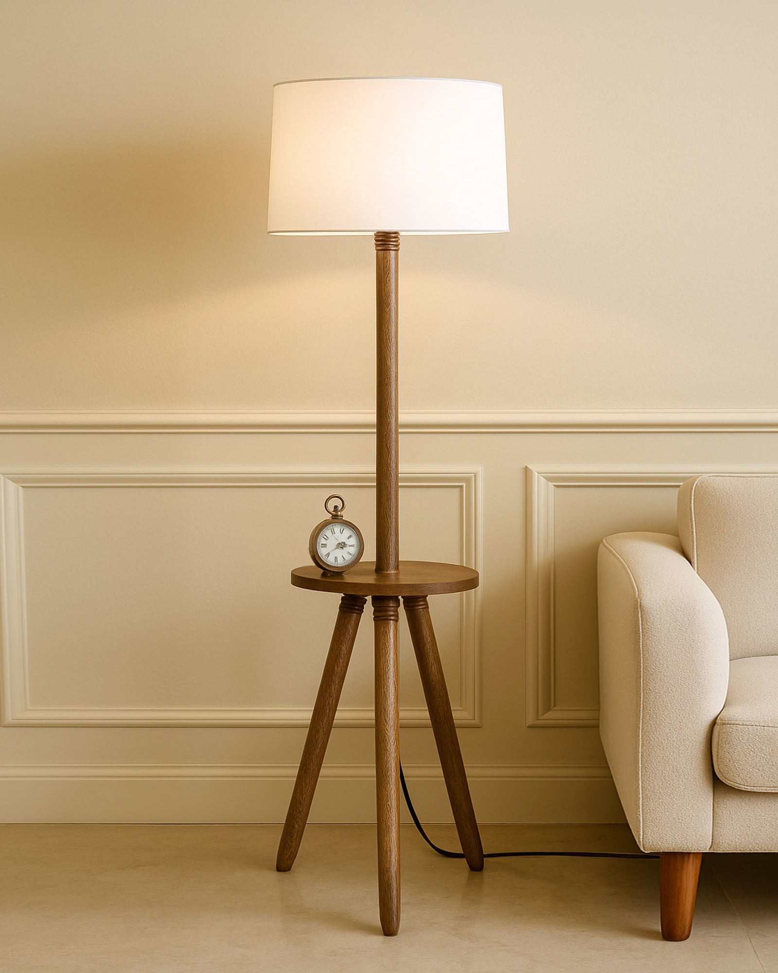 Table,Tripod Wooden Floor Lamp, Mid Century Standing Lamp, E27 Lamp Base, With Shade Modern Design Floor Reading Lamp for Living Room Bedroom, Study Room and Office