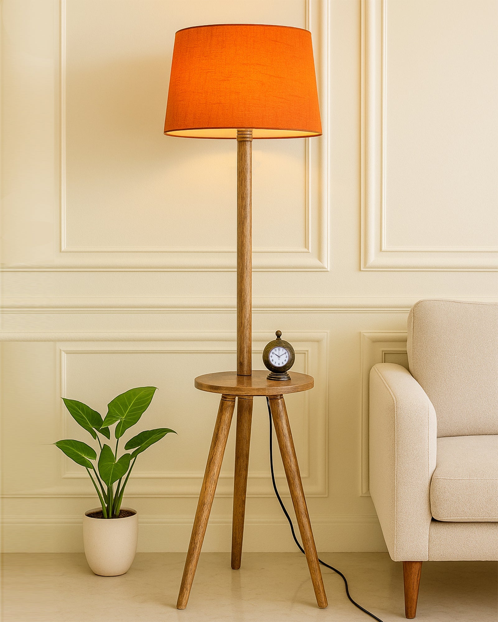 Table,Tripod Wooden Floor Lamp, Mid Century Standing Lamp, E27 Lamp Base, With Shade Modern Design Floor Reading Lamp for Living Room Bedroom, Study Room and Office