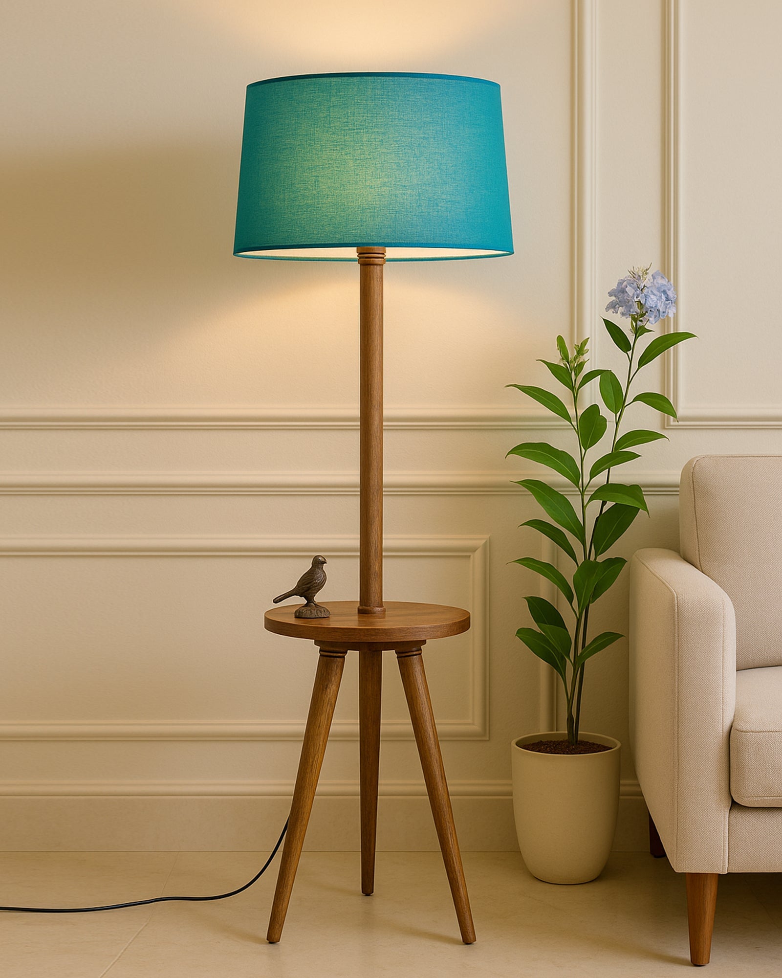 Table,Tripod Wooden Floor Lamp, Mid Century Standing Lamp, E27 Lamp Base, With Shade Modern Design Floor Reading Lamp for Living Room Bedroom, Study Room and Office