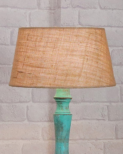 Wood Antique Candlestick Fabric Drum Shade Decor for Living Room Reading House Bedroom Home, Green Glendora