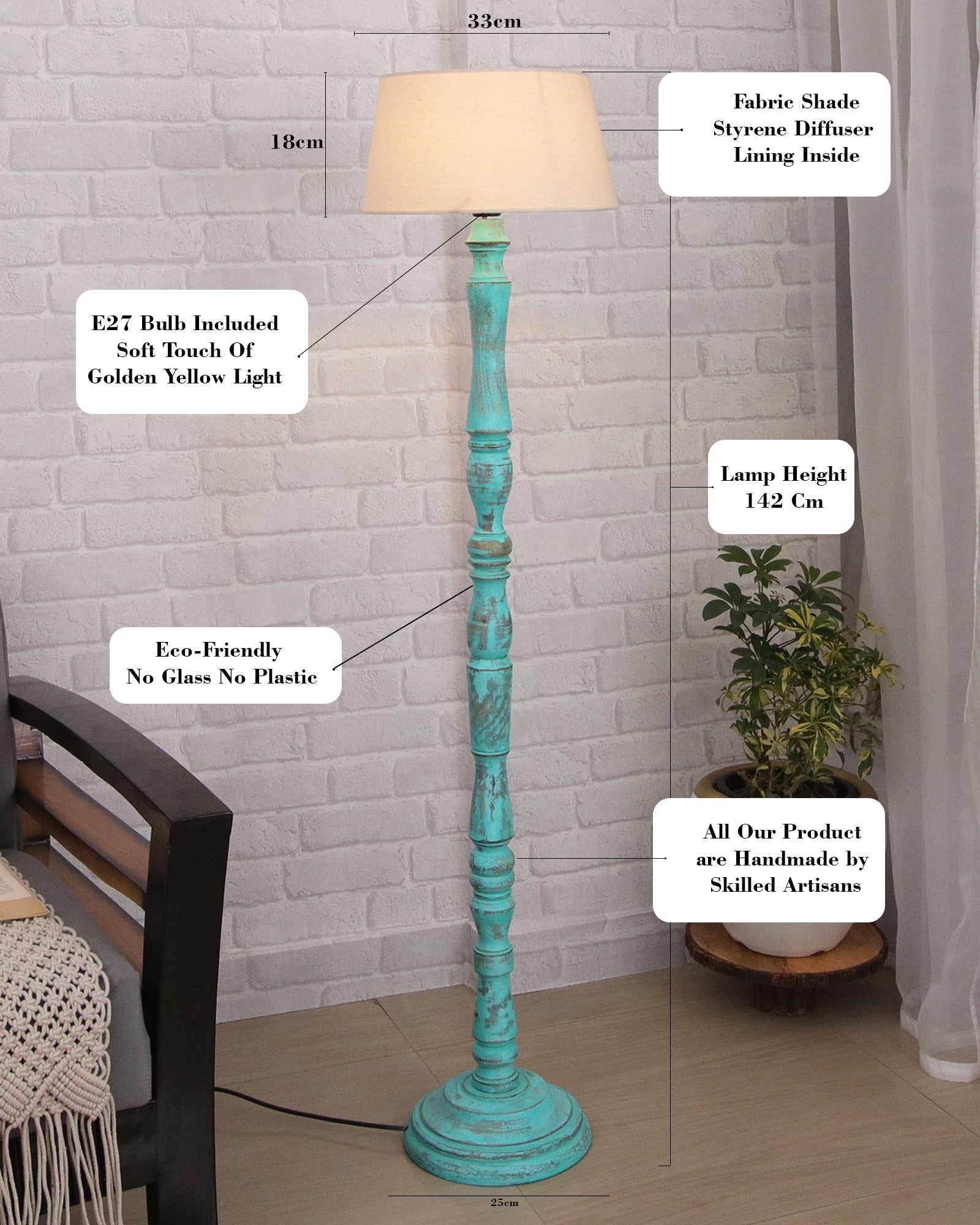Wood Antique Candlestick Fabric Drum Shade Decor for Living Room Reading House Bedroom Home, Green Glendora