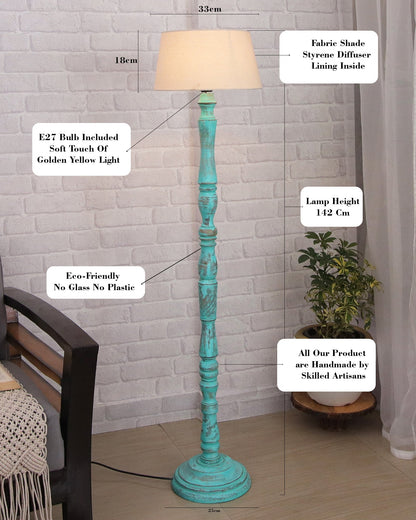 Wood Antique Candlestick Fabric Drum Shade Decor for Living Room Reading House Bedroom Home, Green Glendora