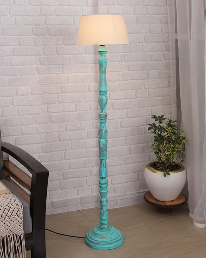 Wood Antique Candlestick Fabric Drum Shade Decor for Living Room Reading House Bedroom Home, Green Glendora