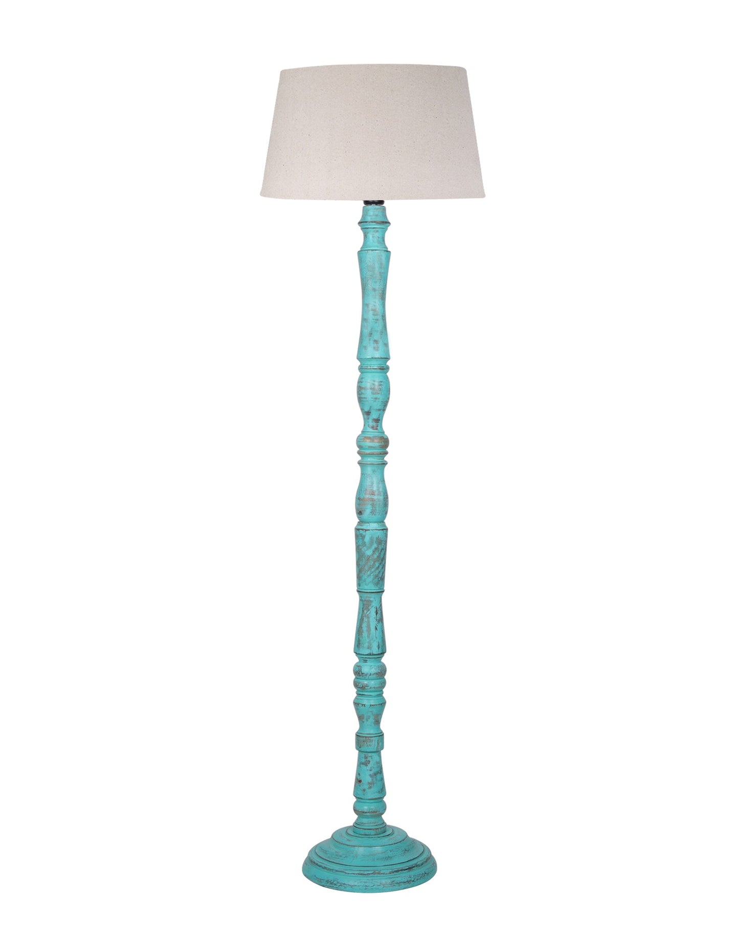 Wood Antique Candlestick Fabric Drum Shade Decor for Living Room Reading House Bedroom Home, Green Glendora