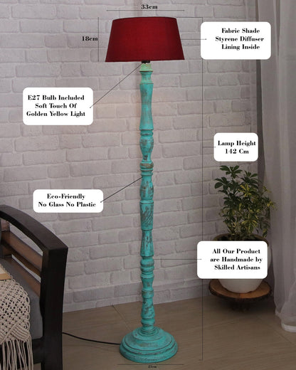 Green Glendora Wood Antique Candlestick Fabric Drum Shade Decor for Living Room Reading House Bedroom Home, Green Glendora, Red
