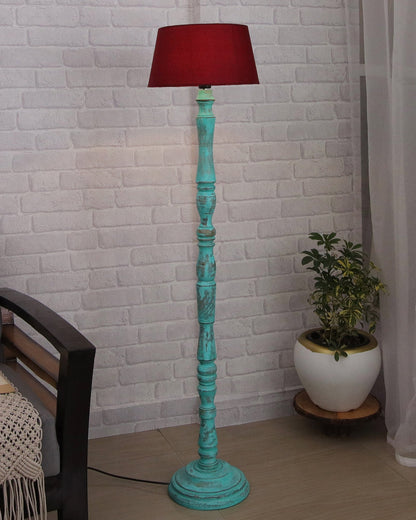 Green Glendora Wood Antique Candlestick Fabric Drum Shade Decor for Living Room Reading House Bedroom Home, Green Glendora, Red