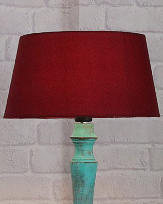 Green Glendora Wood Antique Candlestick Fabric Drum Shade Decor for Living Room Reading House Bedroom Home, Green Glendora, Red