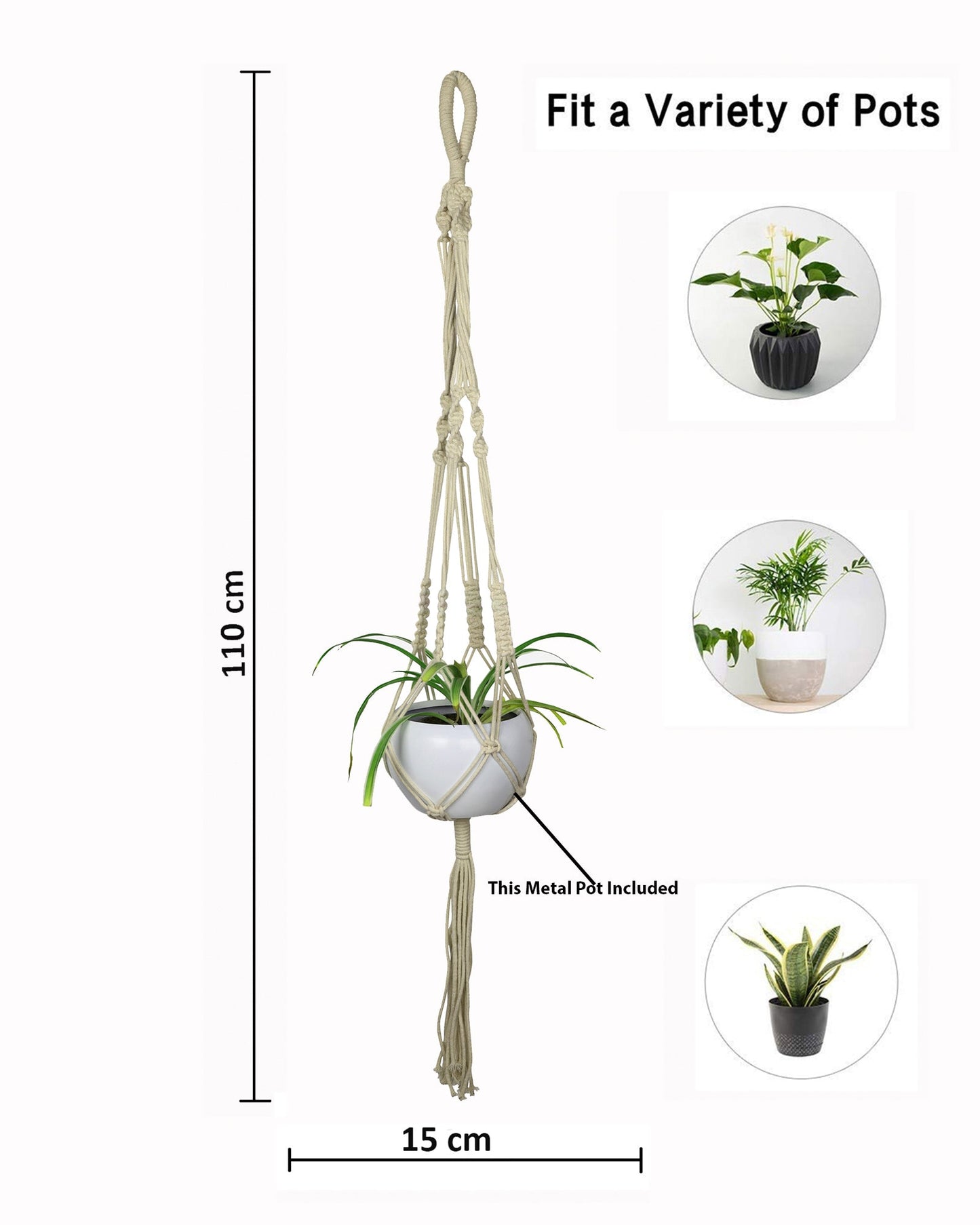 Macreme Hanging Planter Large Macrame with Pot Pack of 1