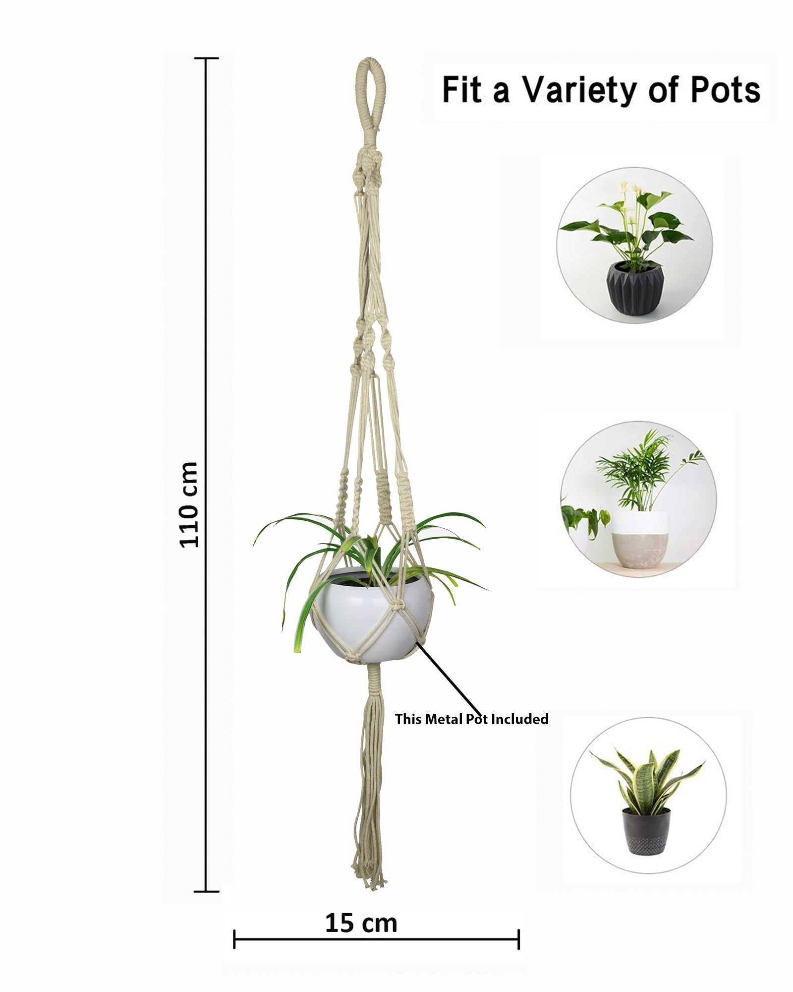 Macreme Hanging Planter Large Macrame with Pot Pack of 1