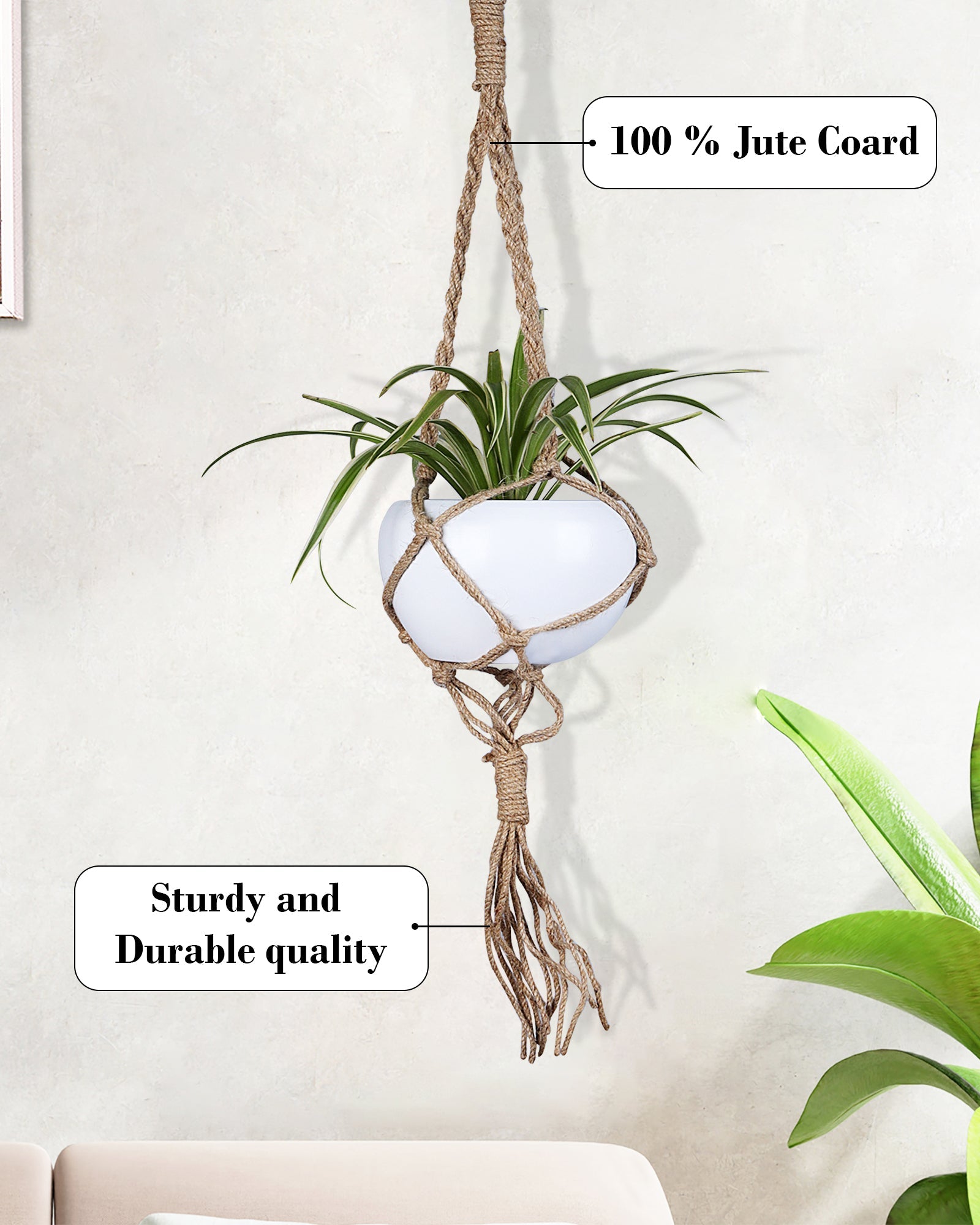 Hanging Macrame Planter Medium Jute with Pot Pack of 1