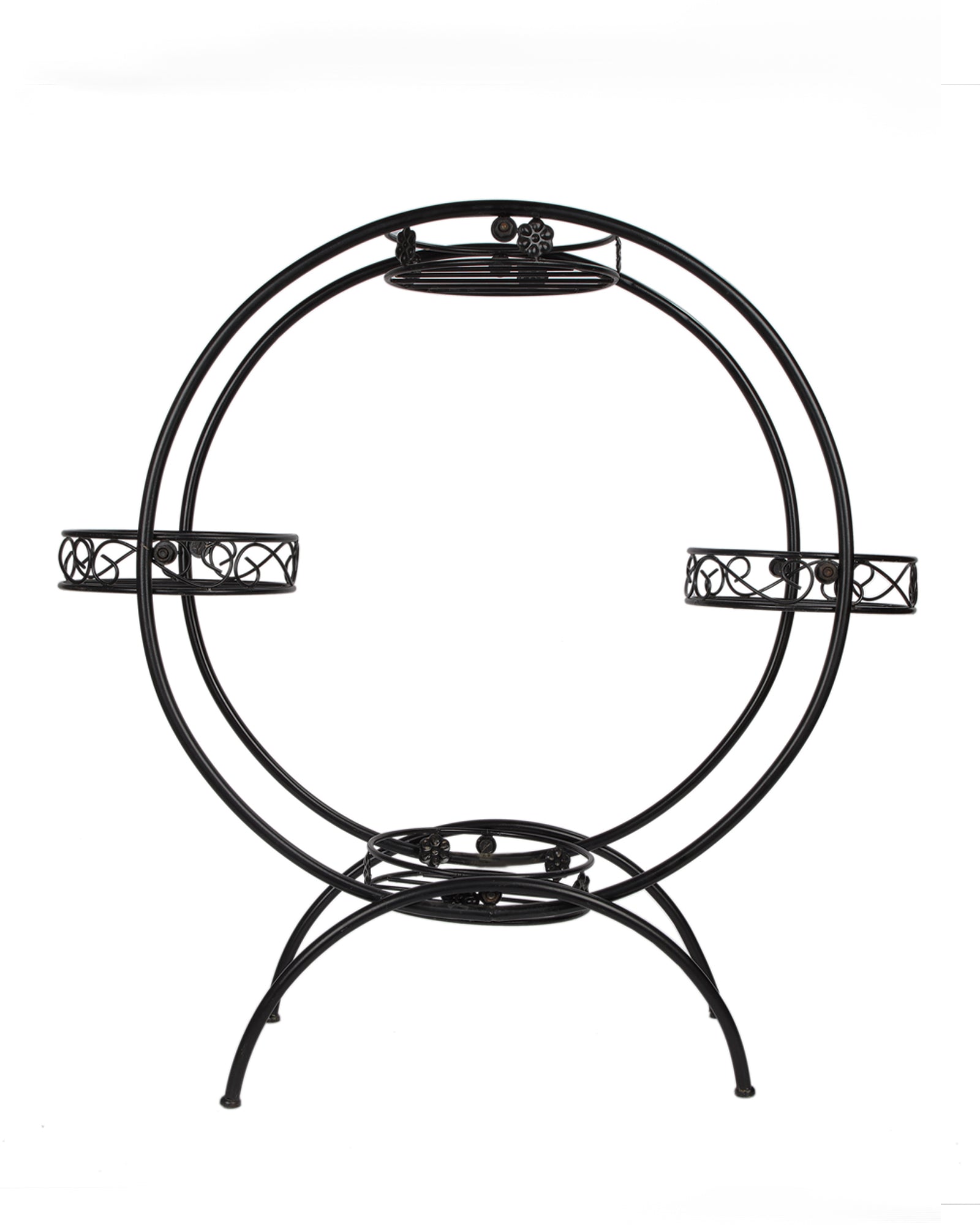Round Black Plant Stand Metal Flower Holder Racks with 4 Tier With Metal Pot Garden Decoration Planter Rack Shelf Black