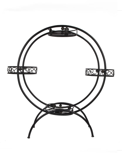Round Black Plant Stand Metal Flower Holder Racks with 4 Tier With Metal Pot Garden Decoration Planter Rack Shelf Black