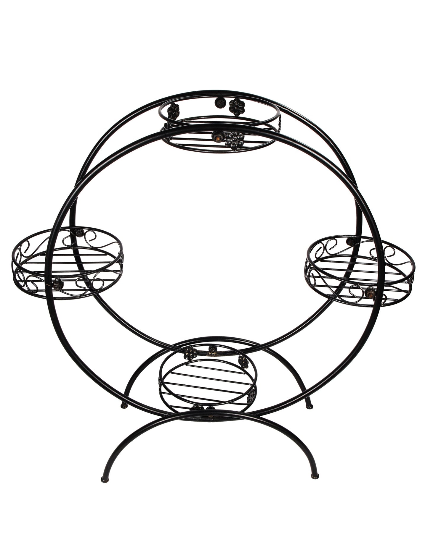 Round Black Plant Stand Metal Flower Holder Racks with 4 Tier With Metal Pot Garden Decoration Planter Rack Shelf Black
