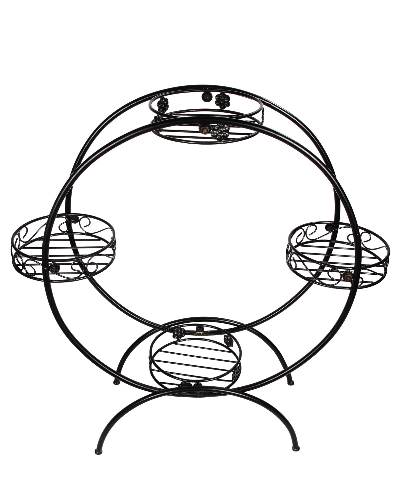 Round Black Plant Stand Metal Flower Holder Racks with 4 Tier With Metal Pot Garden Decoration Planter Rack Shelf Black
