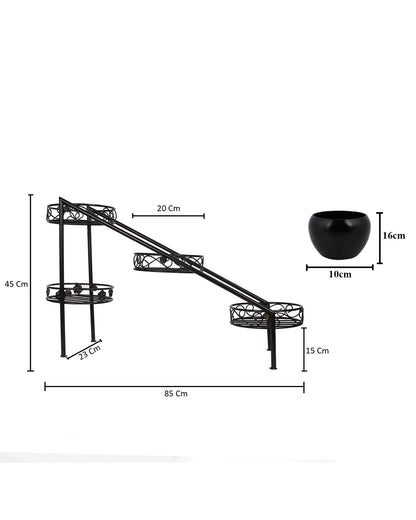 4 Tier Ladder Plant Stand Metal Flower Holder Racks With Metal Pot Garden Decoration Planter Rack Shelf