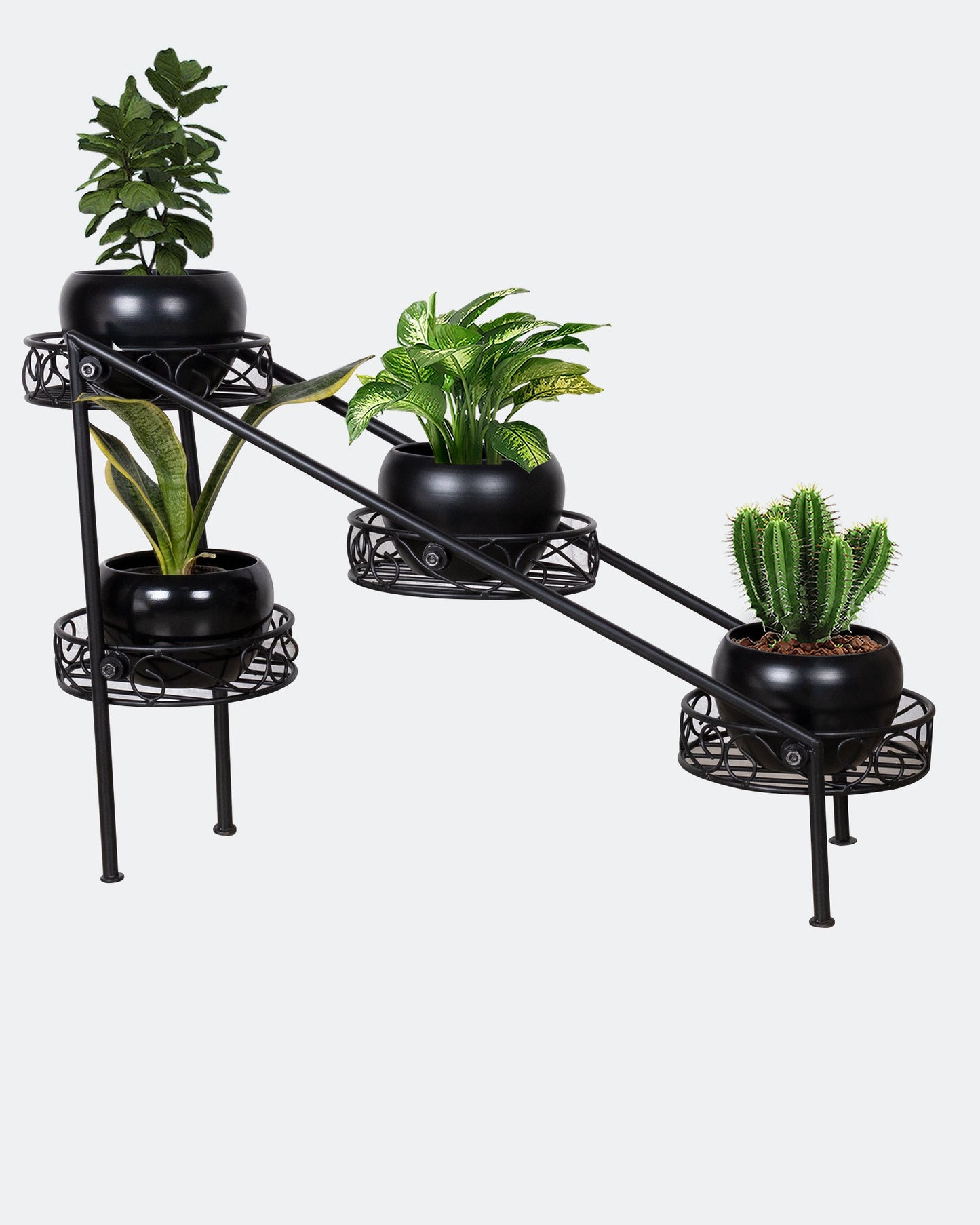4 Tier Ladder Plant Stand Metal Flower Holder Racks With Metal Pot Garden Decoration Planter Rack Shelf