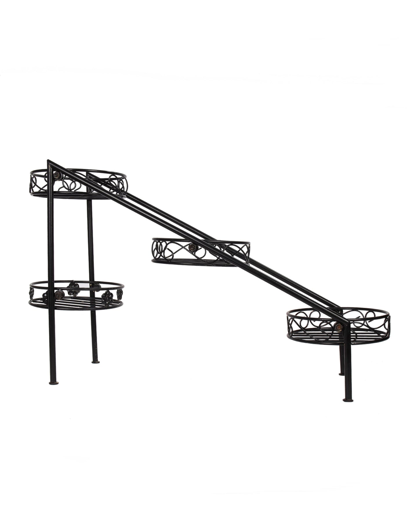 4 Tier Ladder Plant Stand Metal Flower Holder Racks With Metal Pot Garden Decoration Planter Rack Shelf