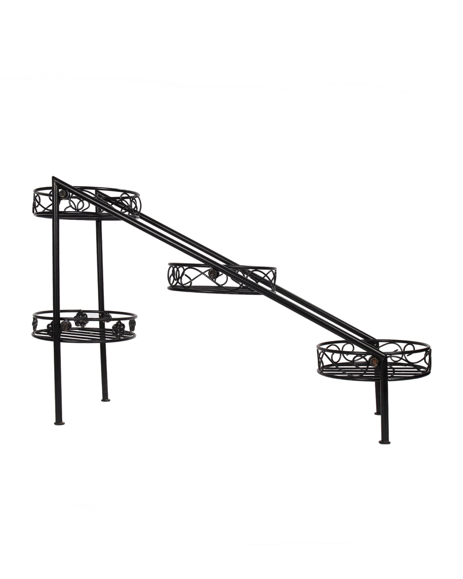 4 Tier Ladder Plant Stand Metal Flower Holder Racks With Metal Pot Garden Decoration Planter Rack Shelf