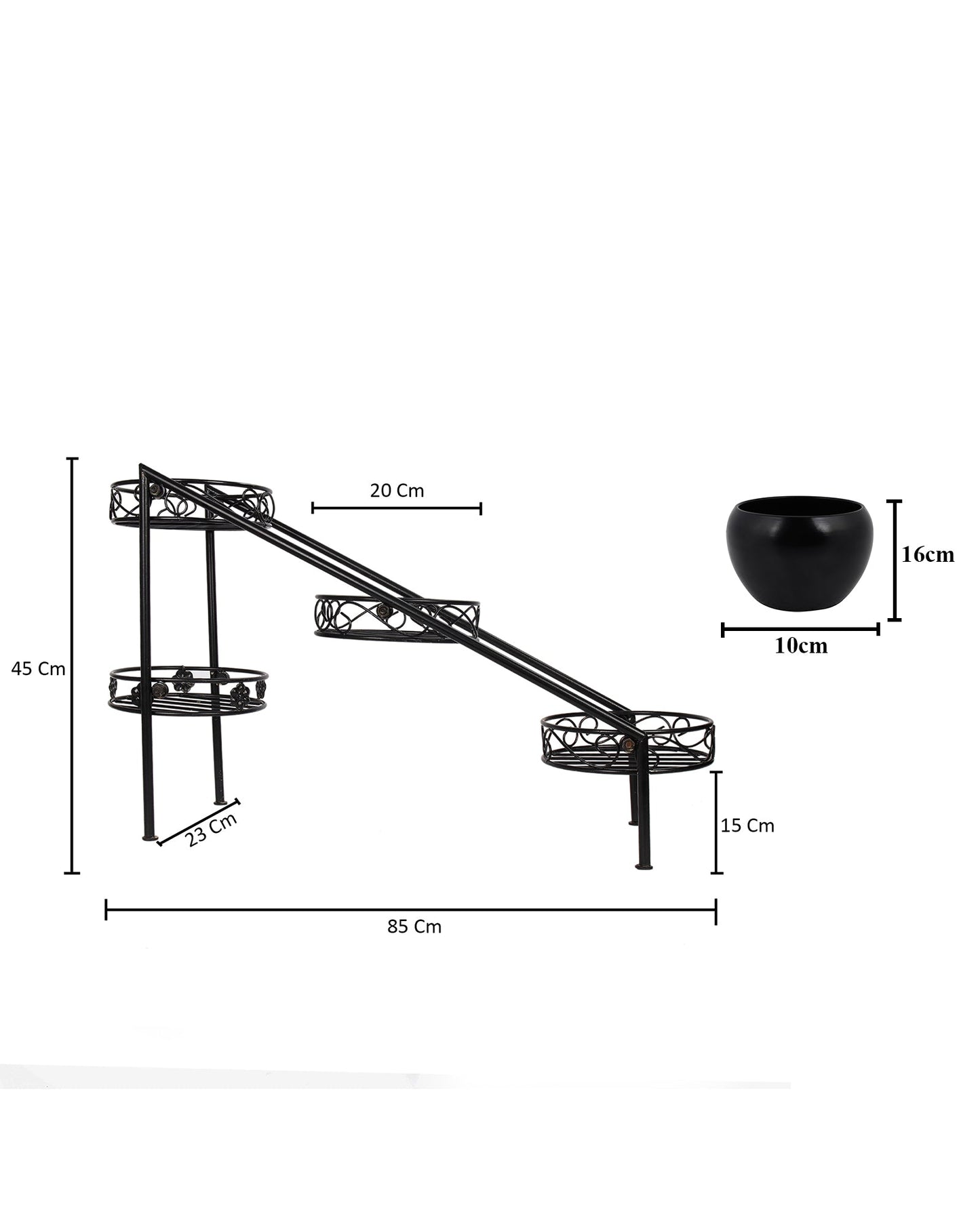 4 Tier Ladder Plant Stand Metal Flower Holder Racks With Metal Pot Garden Decoration Planter Rack Shelf