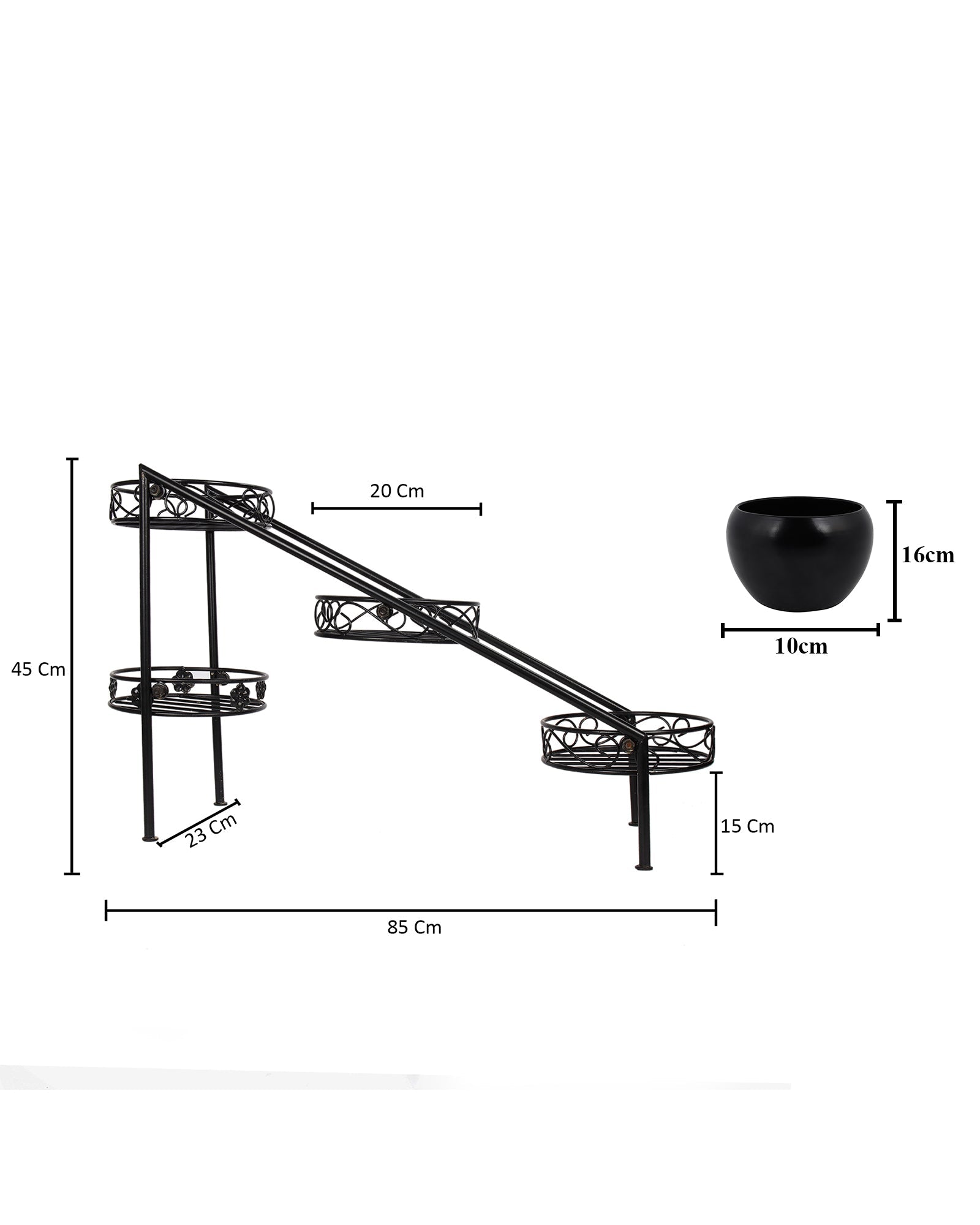 4 Tier Ladder Plant Stand Metal Flower Holder Racks With Metal Pot Garden Decoration Planter Rack Shelf