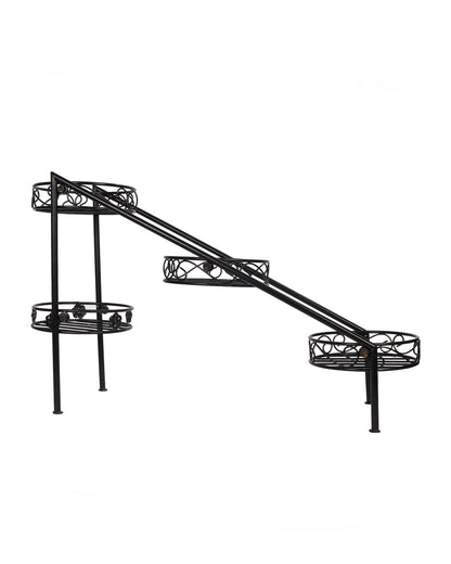 4 Tier Ladder Plant Stand Metal Flower Holder Racks With Metal Pot Garden Decoration Planter Rack Shelf