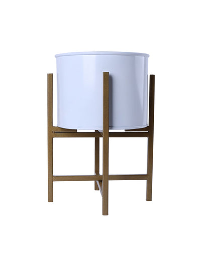 11" Mid Century Golden Modern Medium Planter with Stand, with Black Pot, Plant Holder for Indoor Snake Plants Flowers